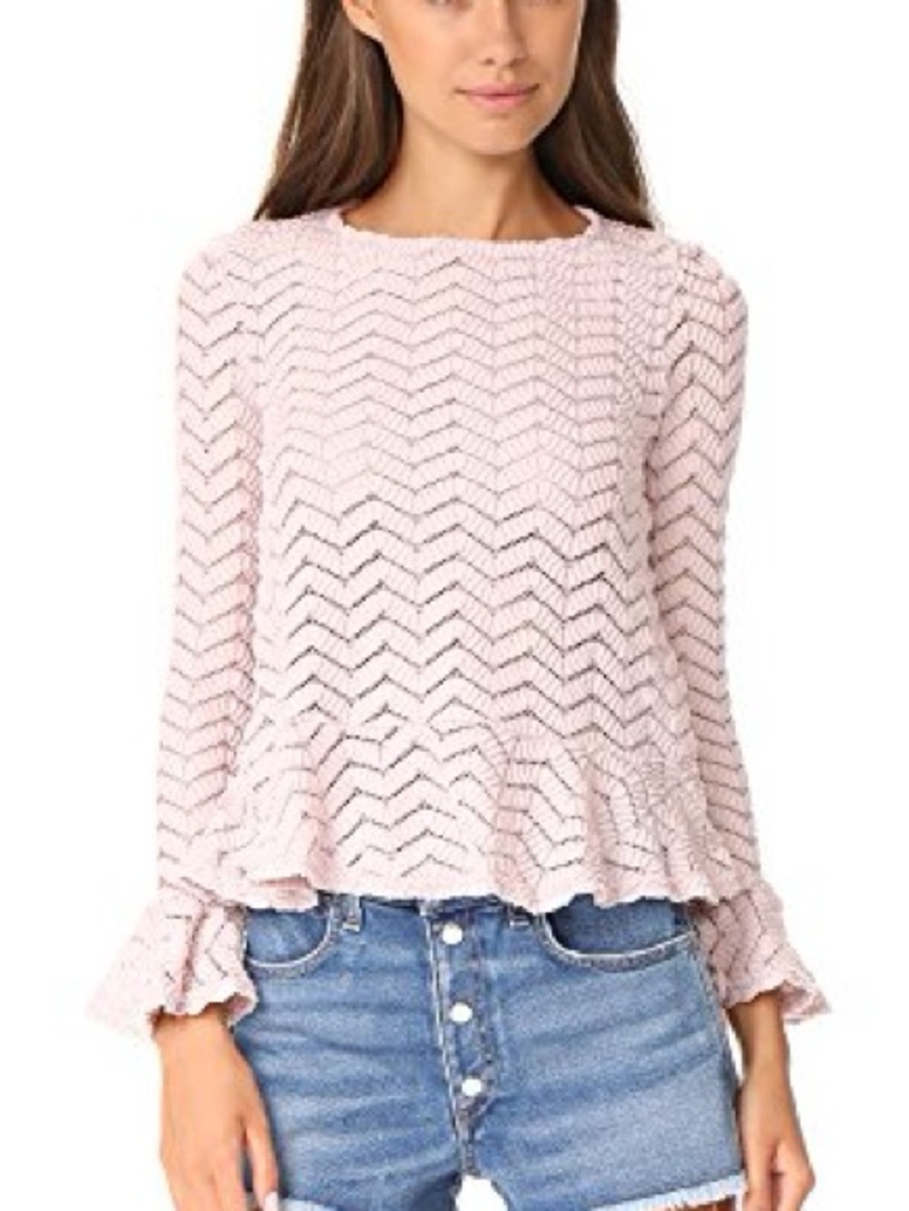 English Factory Light Pink Chevron Knit Peplum Blouse